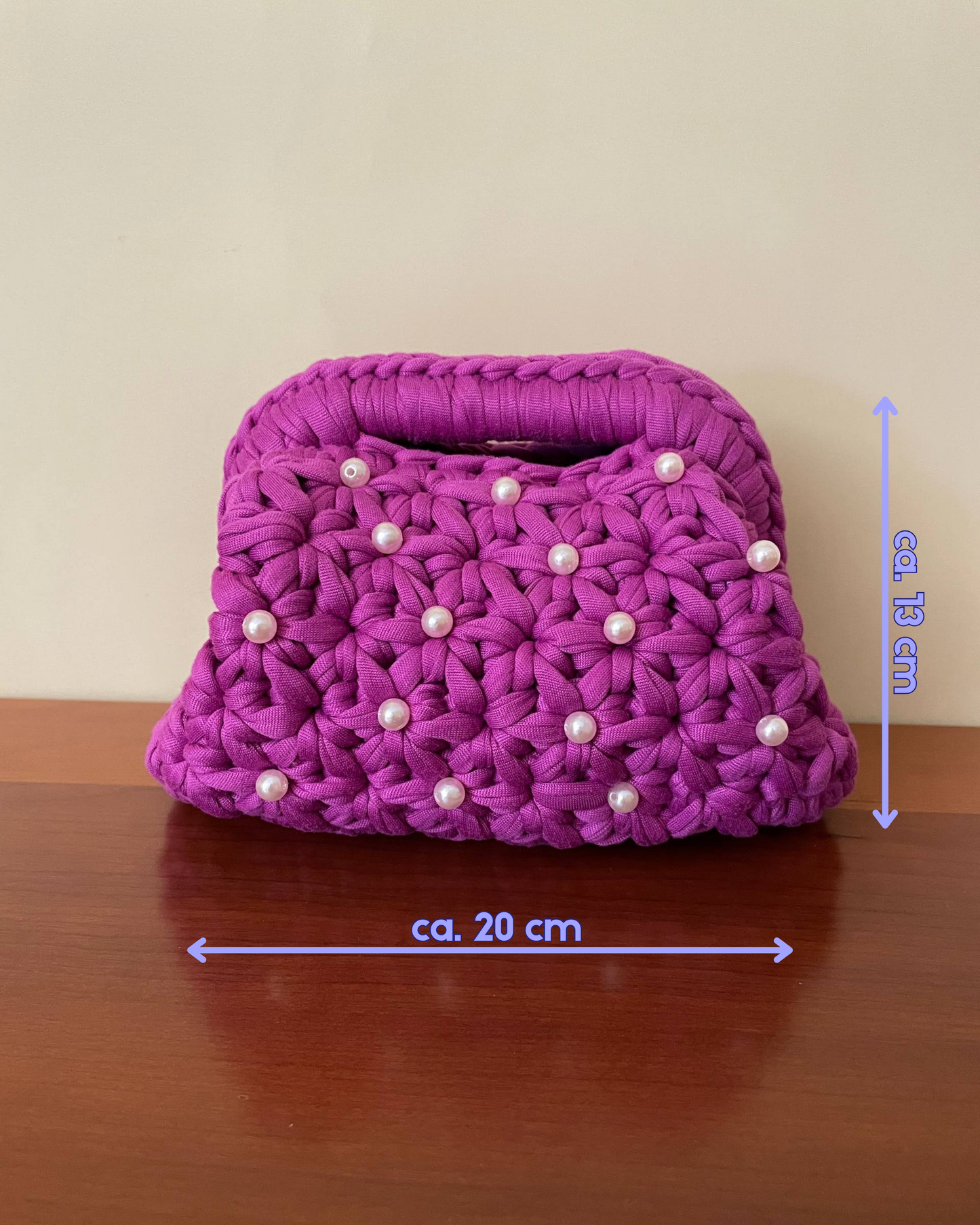 Borsa Crochet Handmade Fucsia con Perline Rosa
