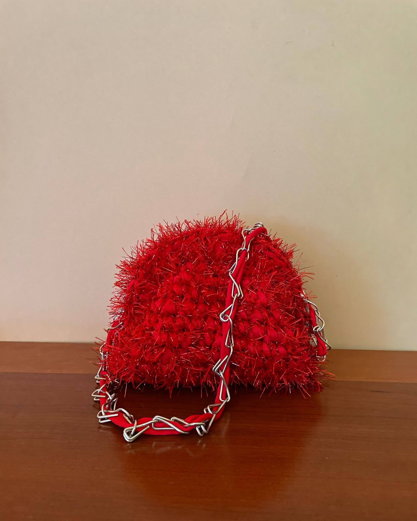 Borsa Crochet Handmade Fur Lux Rossa con Catena