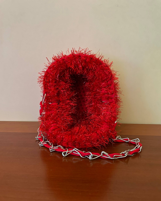 Borsa Crochet Handmade Fur Lux Rossa con Catena