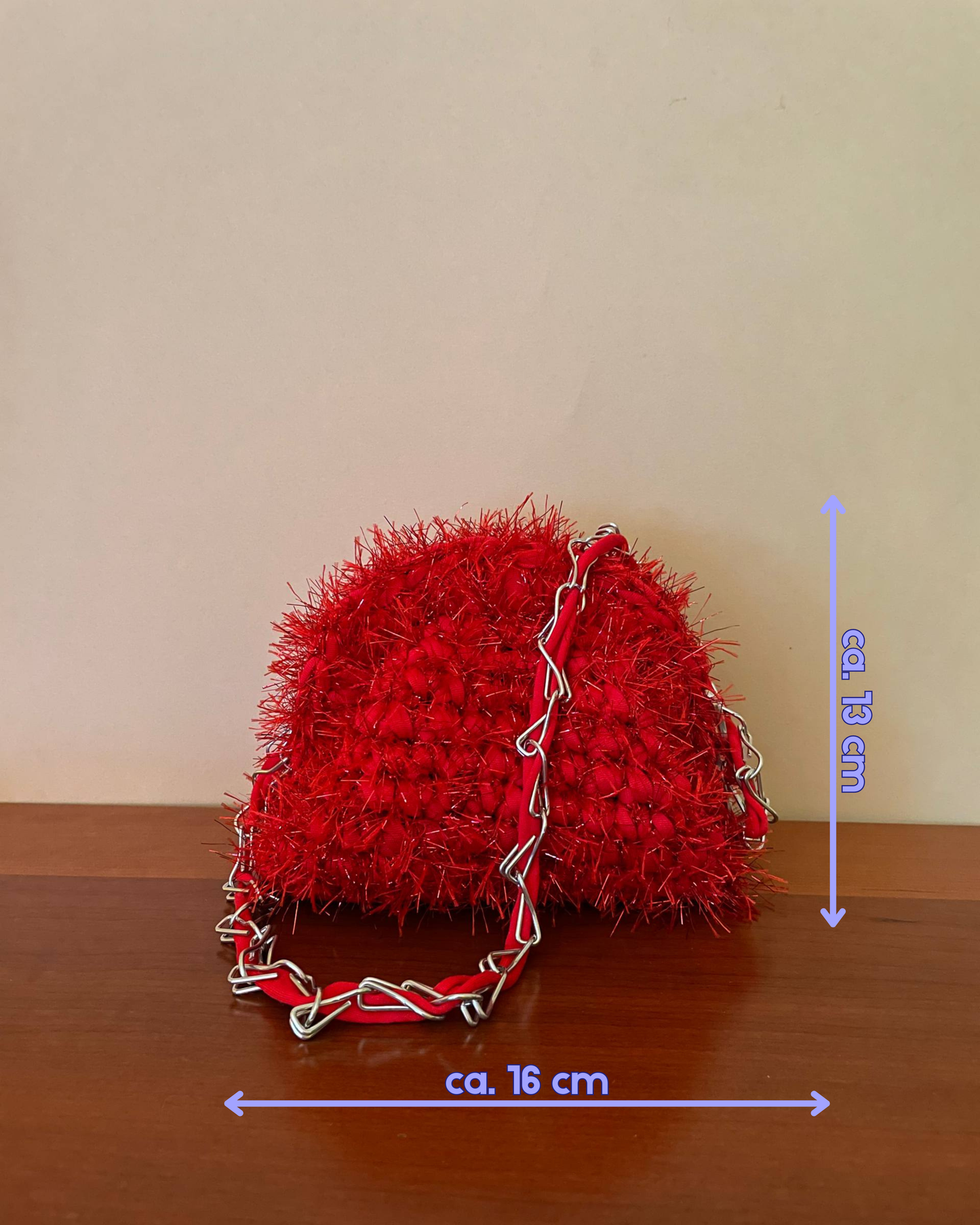 Borsa Crochet Handmade Fur Lux Rossa con Catena