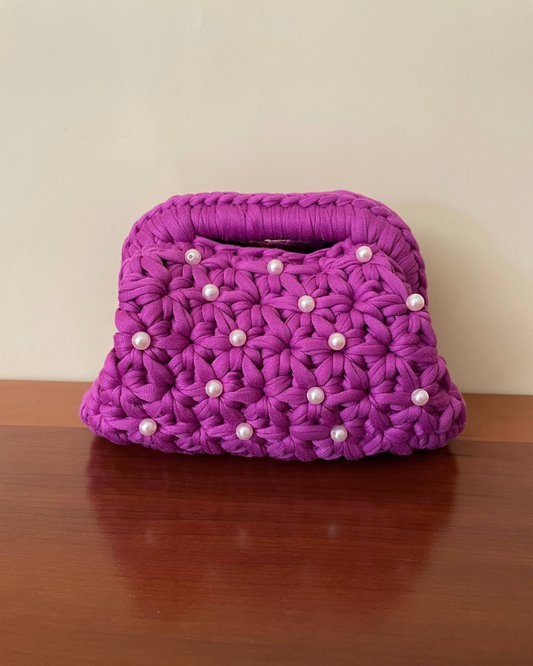 Borsa Crochet Handmade Fucsia con Perline Rosa