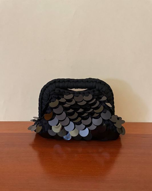 Borsa Crochet Handmade Nera con Paillettes Nere