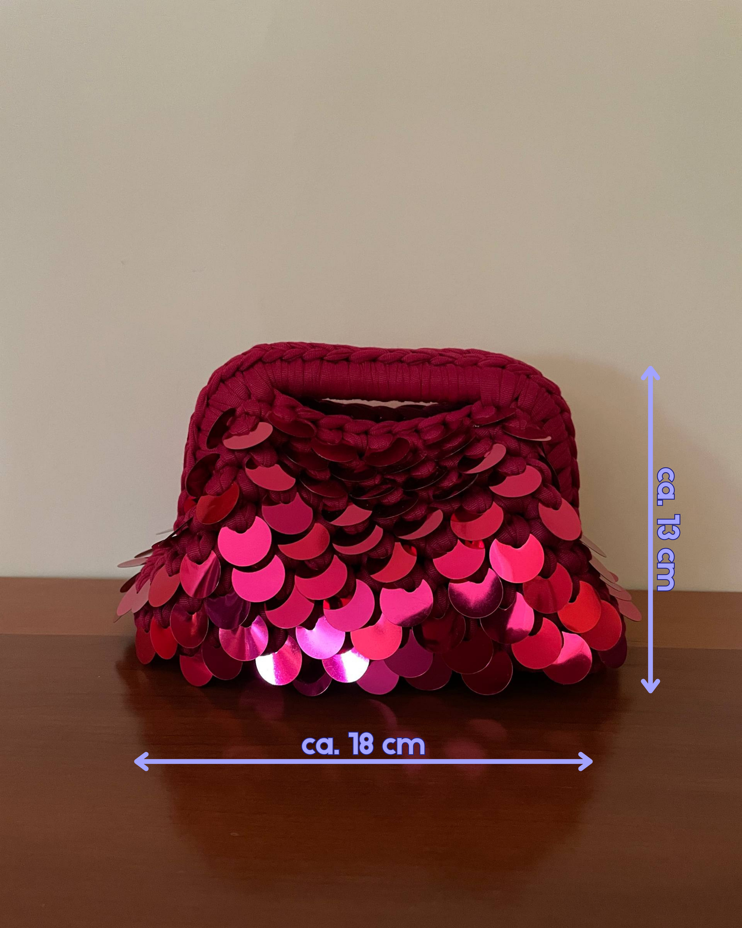 Borsa Crochet Handmade Bordeaux con Paillettes Ciliegia