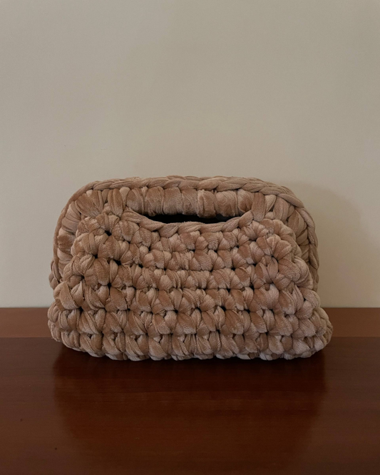 Borsa Crochet Handmade Velluto Cammello